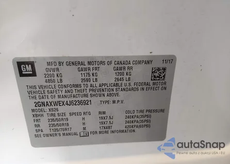 2018 Chevrolet Equinox Premier из США, поврежденный, VIN 2GNAXWEX4J6236921